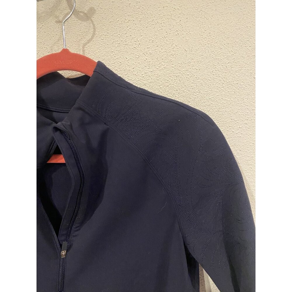 Lululemon Shirt Womens 10 Blue Mock Neck 1/4 Zip Textured Sleeve Athletic Gym - Picture 2 of 5